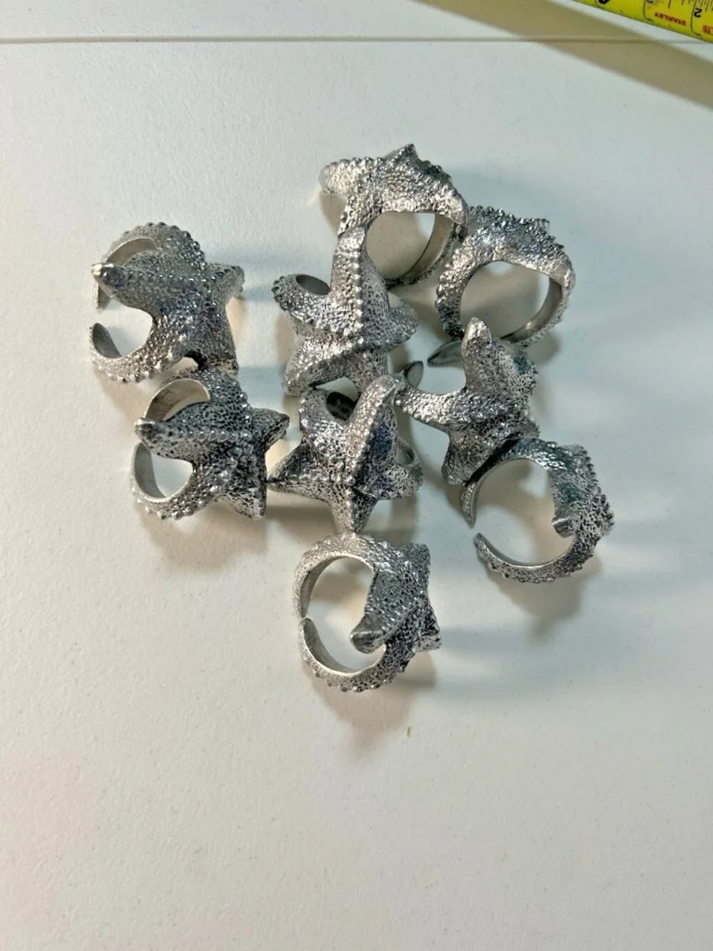 Vtg Cast Aluminum Starfish Napkin Ring Holders Lot of 9 Coastal Beach Cottage